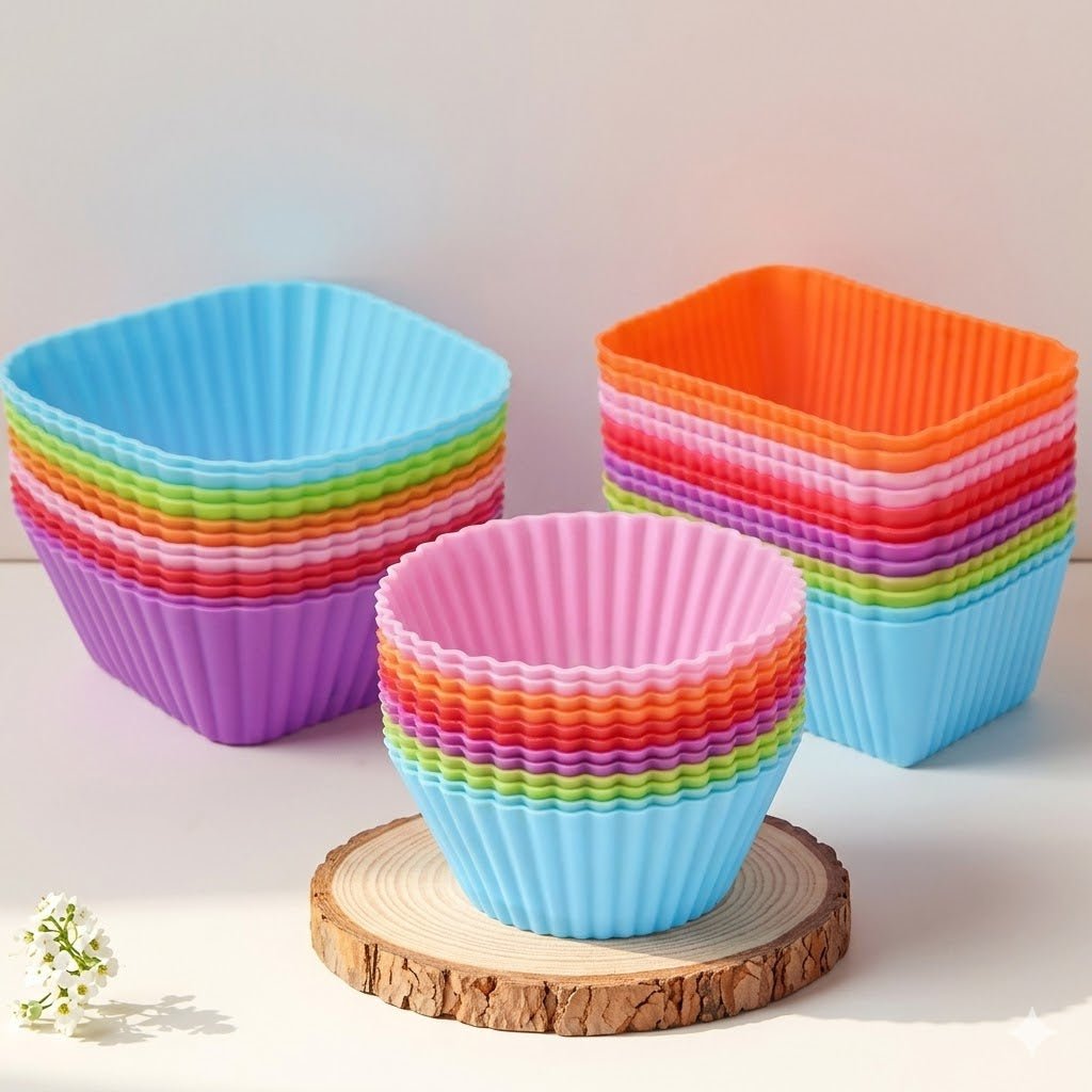 Moldes de silicona reutilizables para magdalenas o cupcakes en varios colores.