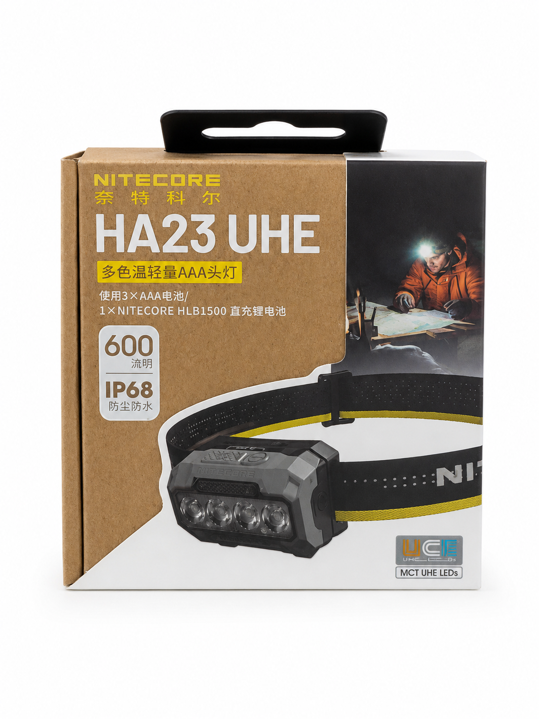 Linterna frontal recargable de 600 lúmenes resistente al agua IP68 modelo HA23 UHE.