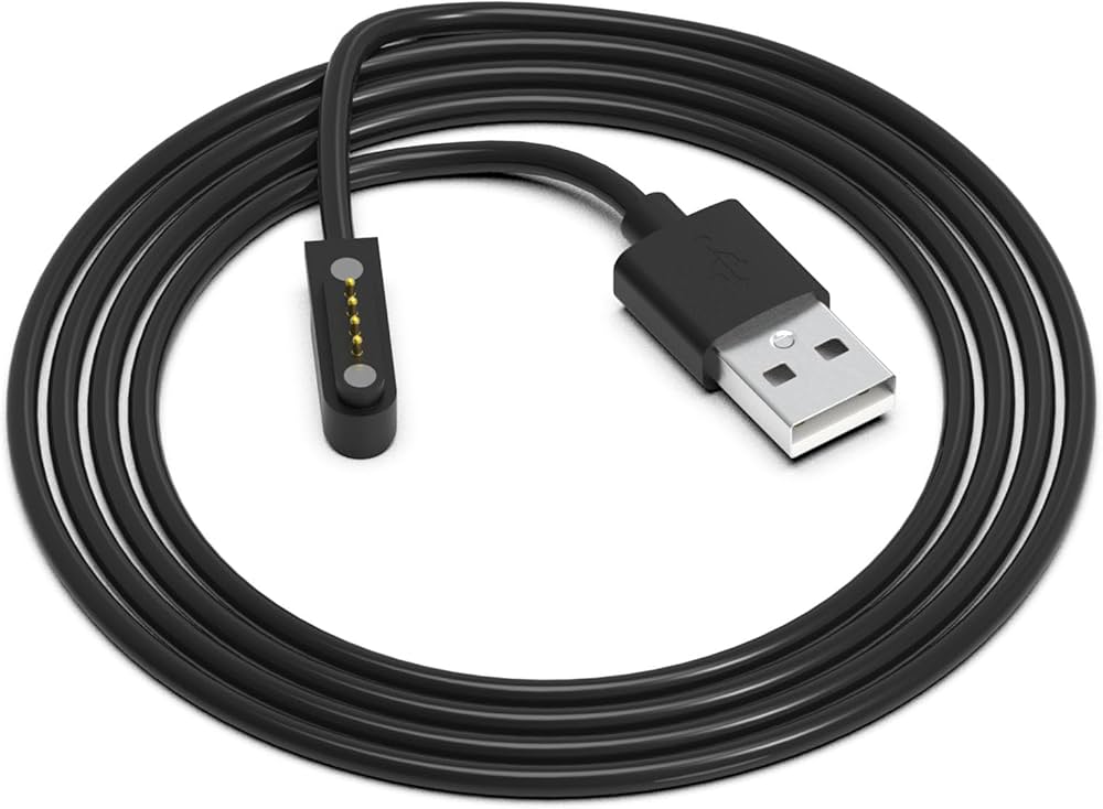 Cable de carga magnético de 4 pines, comúnmente utilizado para relojes inteligentes de niños o dispositivos de rastreo GPS.