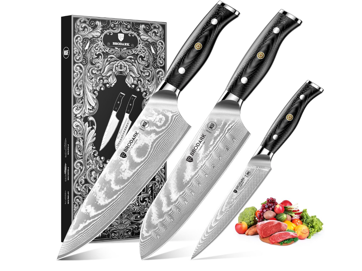 Juego de cuchillos de chef dark horse series, 3 piezas.