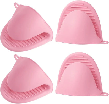 Guantes de cocina de silicona rosa, resistentes al calor
