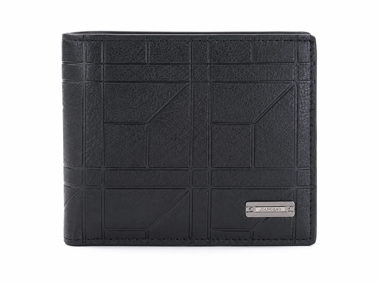 Billetera plegable para hombre con diseño geométrico en color negro.