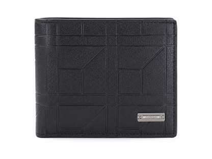 Billetera plegable para hombre con diseño geométrico en color negro.