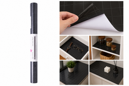 Papel Adhesivo Negro Mate para Forrado de Muebles y Superficies 17.5 x 118 Pulgadas.