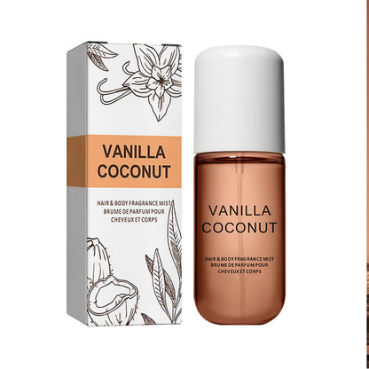 Bruma perfumada para cabello y cuerpo de la marca Yawlex, con aroma a vainilla y coco.
