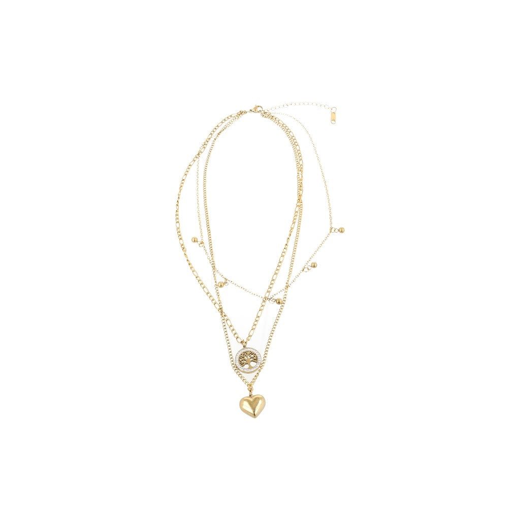 Cadena dorada de tres capas, árbol de la vida, collar de corazón.