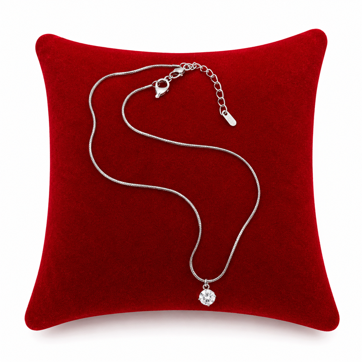 Collar con Colgante de Cristal Redondo en Acero Inoxidable Color Plateado.