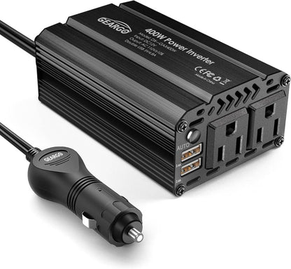 Inversor de Corriente para Auto 12V DC a 110V AC con Puertos USB.