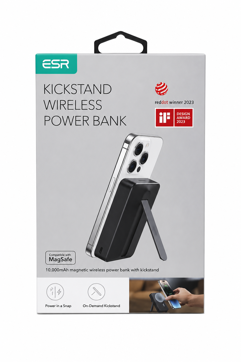 Batería Externa Magnética Inalámbrica de 10,000 mAh con Soporte Integrado, Compatible con MagSafe y Carga Rápida.