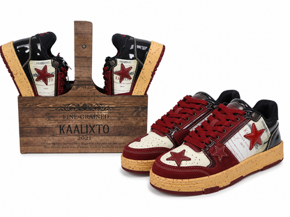 Zapatillas Casuales de Moda para Mujer con Diseño de Estrella Color Vino Talla 5.5.
