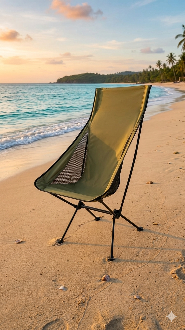 Silla de camping plegable ligera.