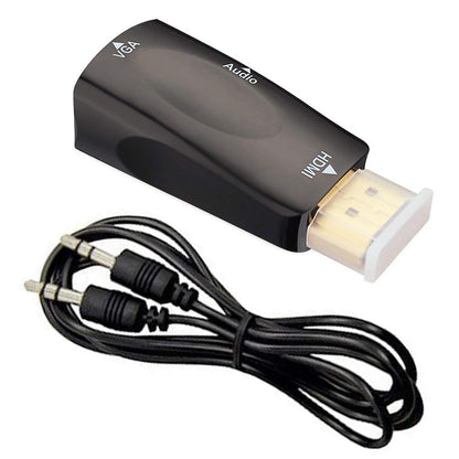 Adaptador de video activo que convierte una señal digital HDMI en una señal analógica VGA.