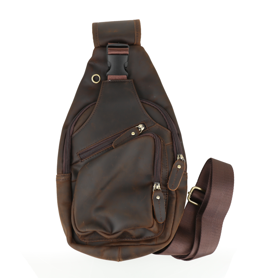 Mochila cruzada de cuero genuino estilo bandolera para pecho