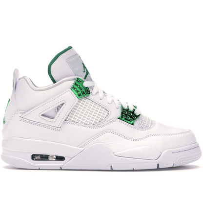 Tenis deportivos blancos con detalles verdes, talla 8.5.