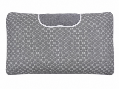 Almohada ergonómica gris con diseño de panel y soporte cervical.