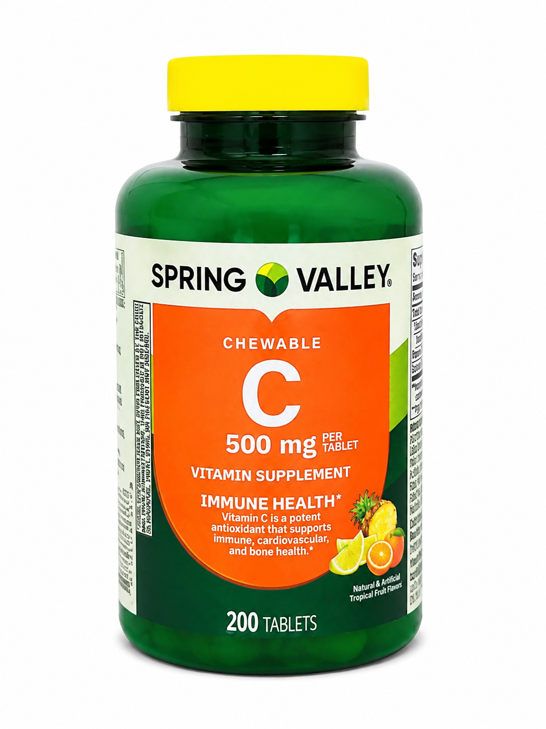 Tabletas masticables de vitamina C 500 mg sabor frutas tropicales, 200 unidades.