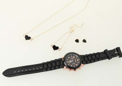 Set completo de accesorios reloj, aretes, pulsera, collar black hearth