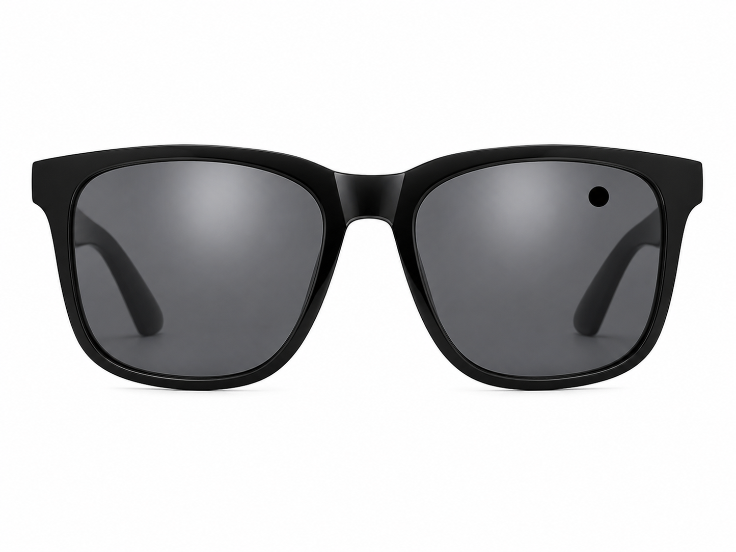 Gafas de sol unisex de montura rectangular negra con lentes oscuros.