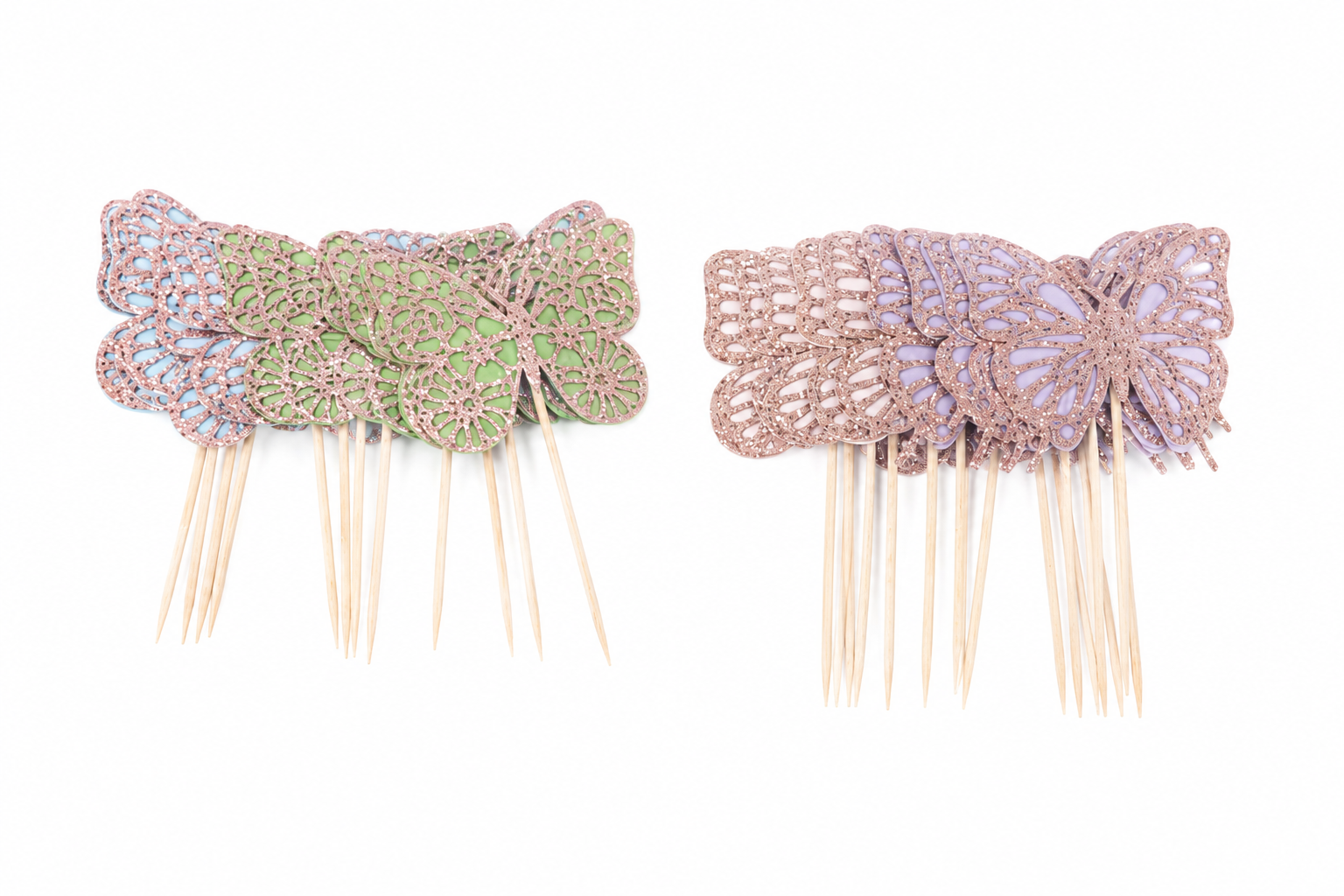 Decoraciones para Cupcakes con Diseño de Mariposas Brillantes en Palillos de Madera para Fiestas y Repostería.