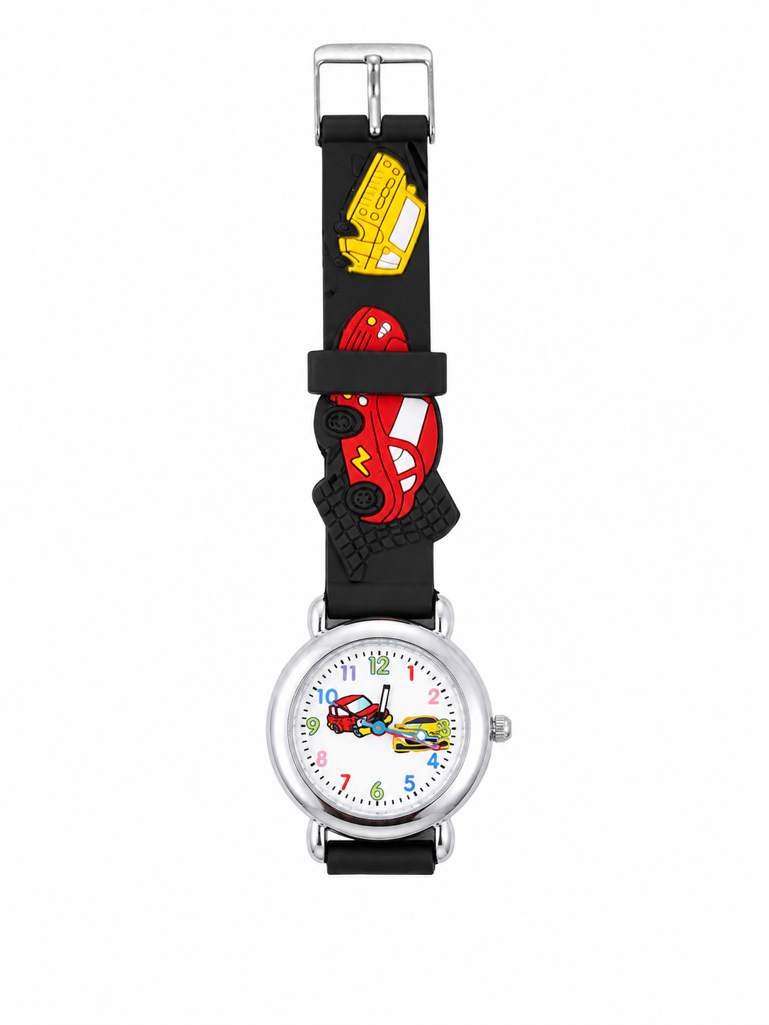 Reloj Infantil Analógico con Correa de Silicona y Diseño de Autos.