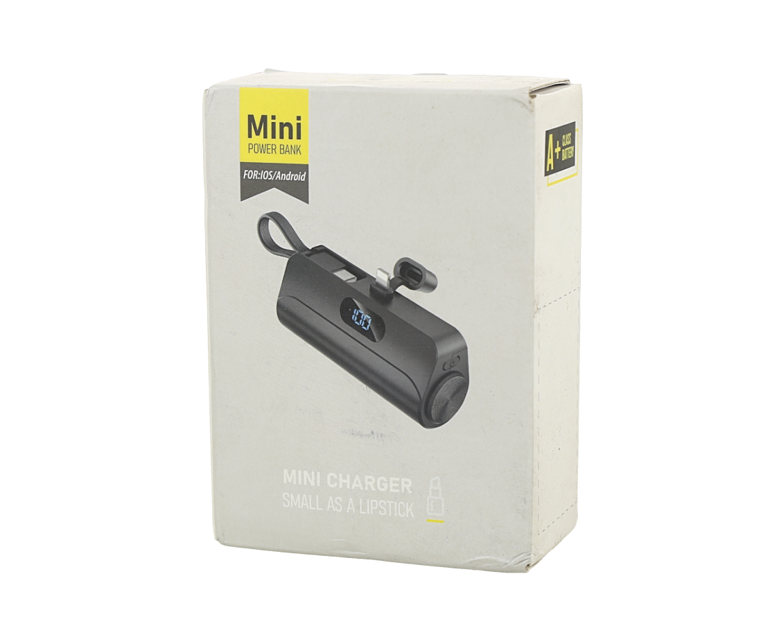 Batería externa portátil mini de 5000 mAh para dispositivos iOS y Android.