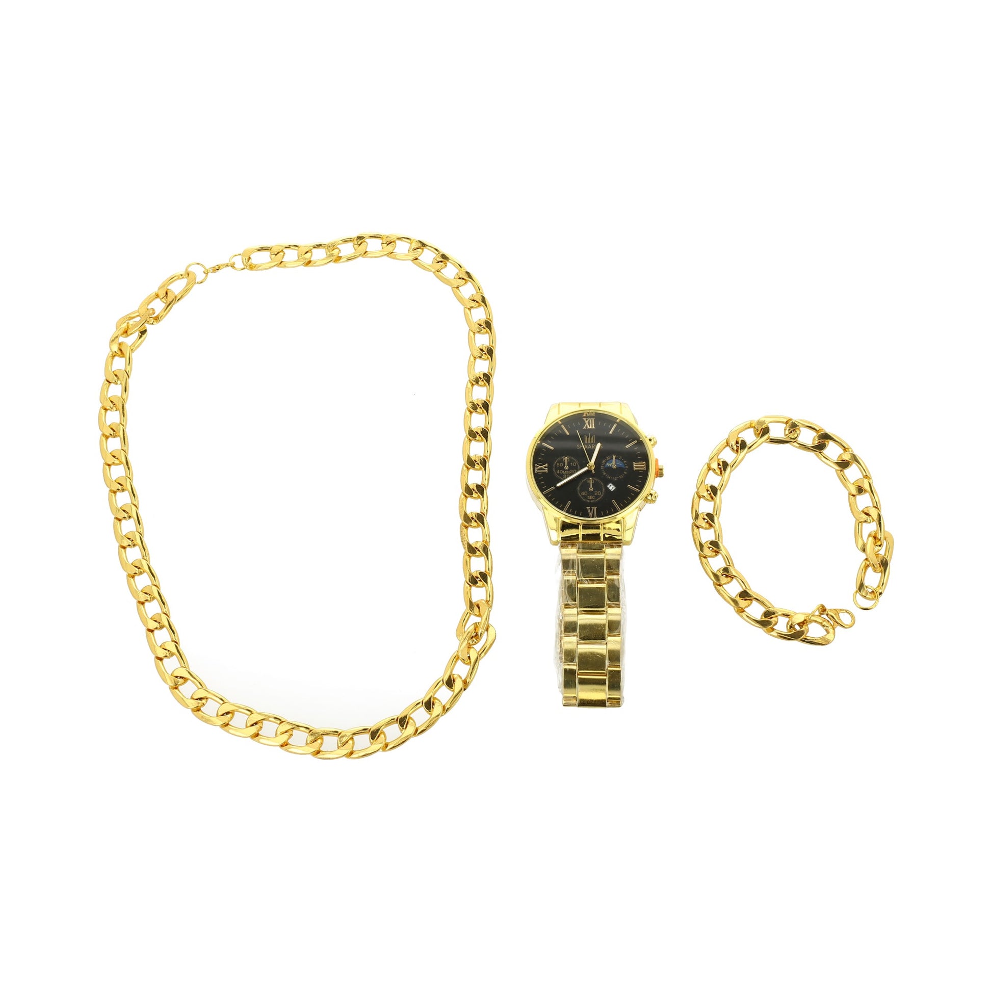 Kit joyeria, cadena, guillo y reloj color dorado