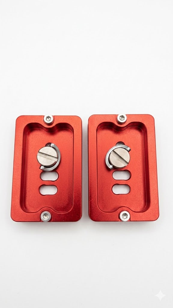 Placas de liberación rápida modelo FPG-1001mkII en color rojo anodizado.