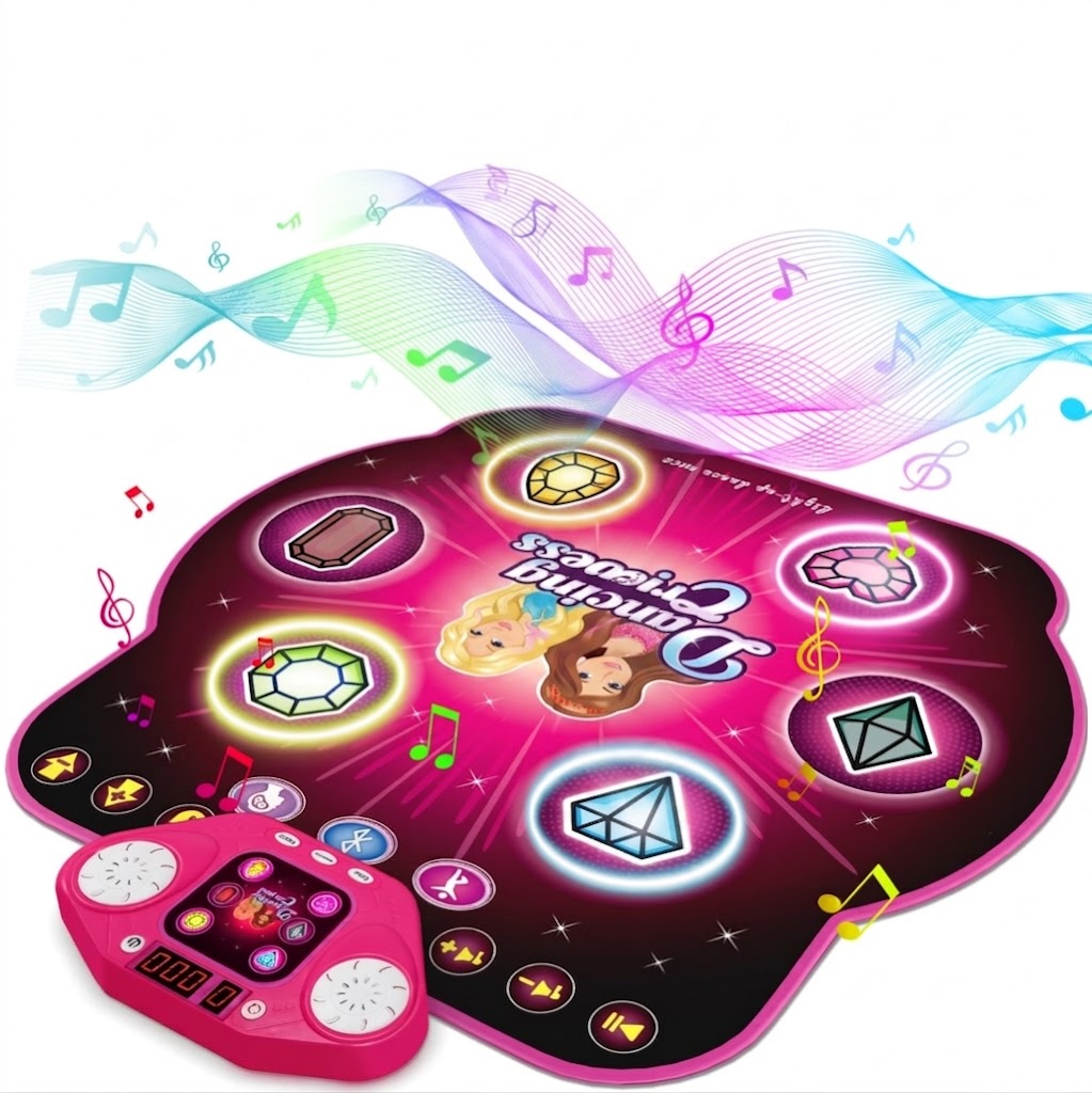 Alfombra de baile electrónica para niños con modos de 4 o 6 luces y conectividad Bluetooth inalámbrica.