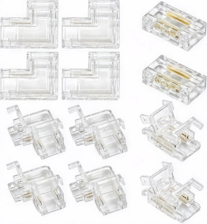 Pack de conectores en forma de L para tiras LED COB de 8 mm.