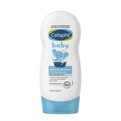 Gel de baño y champú 2 en 1 de 7.8 fl oz (230 ml) diseñado para la piel sensible de los bebés.