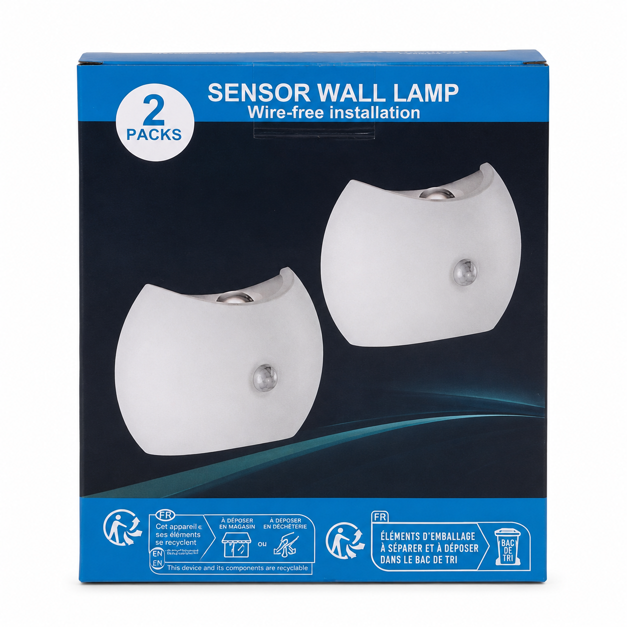 Set de 2 lámparas de pared inalámbricas con sensor de movimiento.