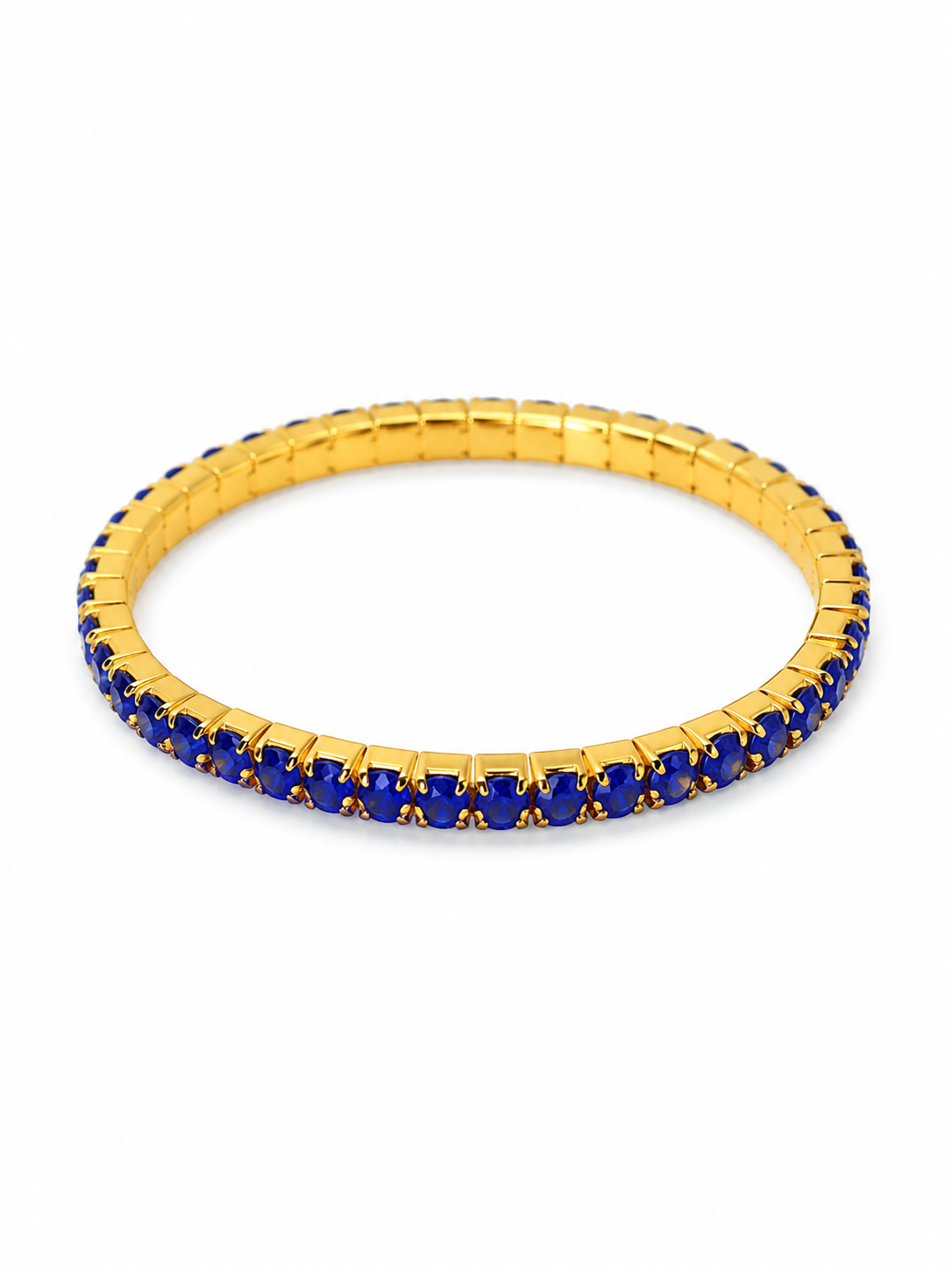 Pulsera Elástica con Cristales Azules y Color Dorado.