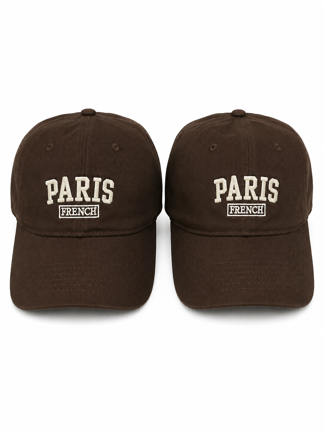 Set de 2 Gorras Marrones con Visera Curva y Bordado Frontal Paris Francés.