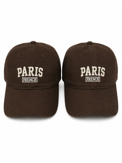 Set de 2 Gorras Marrones con Visera Curva y Bordado Frontal Paris Francés.