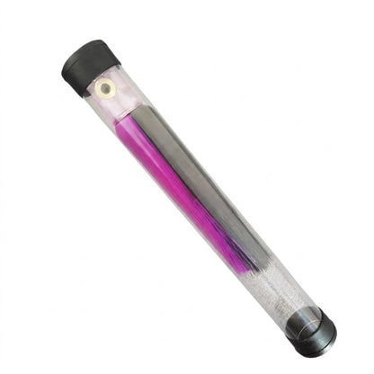 Señuelo de pesca de curricán de agua salada cuenta con un cabezal sintético y pelo de nailon morado y negro.