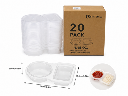 Set de 20 Contenedores Plásticos Dobles para Snacks y Salsas 4.45 Oz.