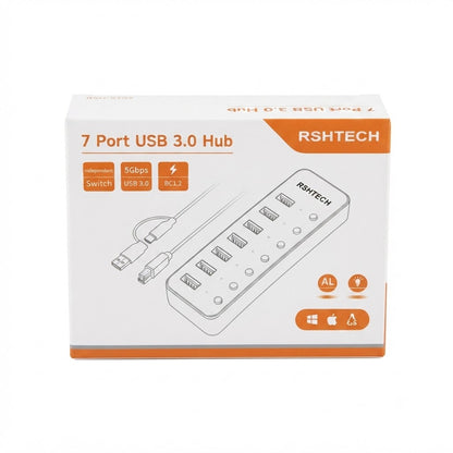 Concentrador USB 3.0 de 7 puertos RSHTECH, modelo RSH-ST07.