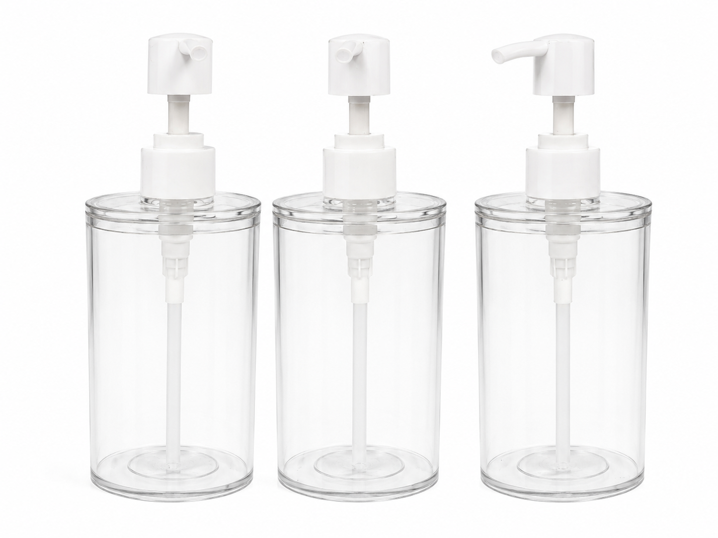 Juego de Dispensadores Transparentes Recargables con Bomba para Jabón Líquido.
