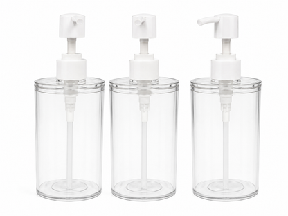 Juego de Dispensadores Transparentes Recargables con Bomba para Jabón Líquido.