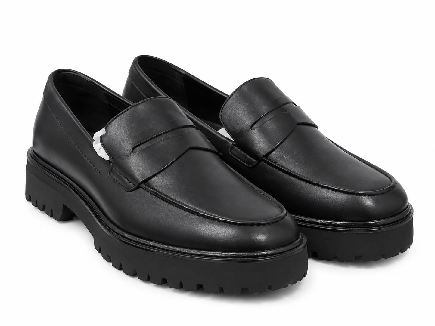 Mocasines Negros con Suela Gruesa de Plataforma y Diseño Clásico, Talla 8.5.