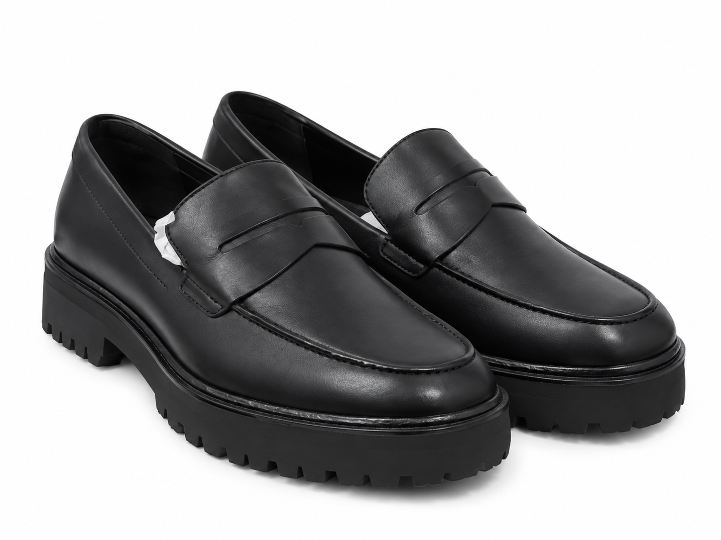 Mocasines Negros con Suela Gruesa de Plataforma y Diseño Clásico, Talla 8.5.