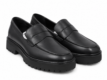 Mocasines Negros con Suela Gruesa de Plataforma y Diseño Clásico, Talla 8.5.