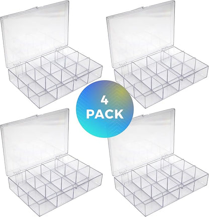 4 cajas de plástico duro transparente con 12 compartimentos con tapa con bisagras.