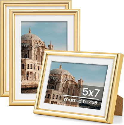 Marco de fotos de 5x7 pulgadas, estilo clásico con borde dorado.