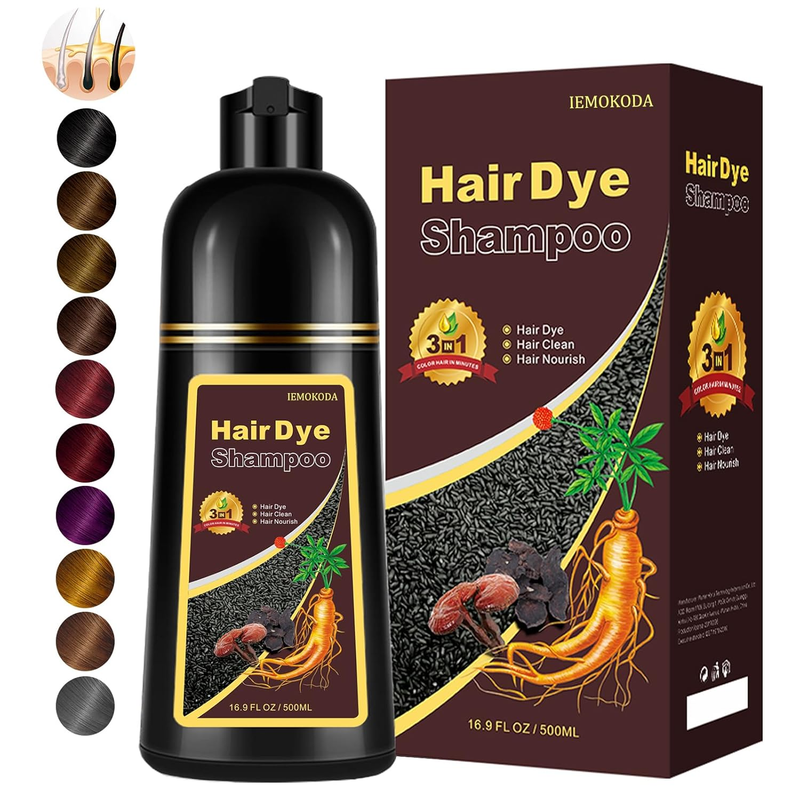 Champú de tinte para el cabello, un producto 3 en 1 diseñado para teñir, limpiar y nutrir el cabello.
