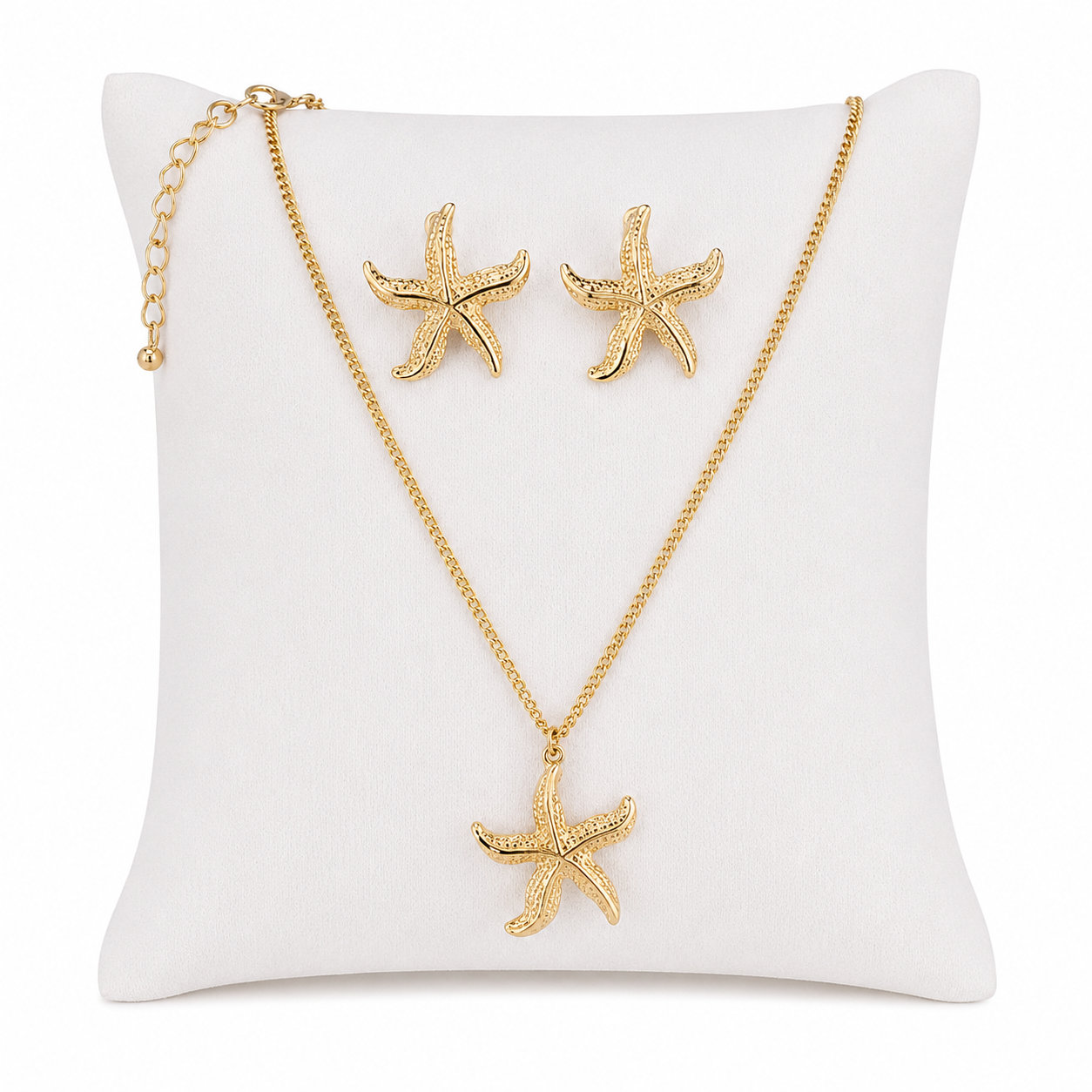 Juego de Collar y Aretes con Diseño de Estrella de Mar Color Dorado.
