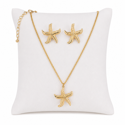Juego de Collar y Aretes con Diseño de Estrella de Mar Color Dorado.