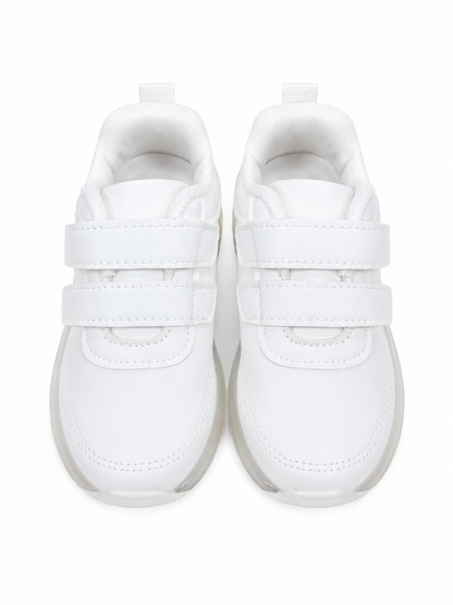 Zapatos Deportivos Casuales para Niño con Cierre de Velcro, Color Blanco, Talla 23.