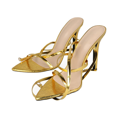 zapatillas de tacón alto doradas con tiras estilizadas size 40