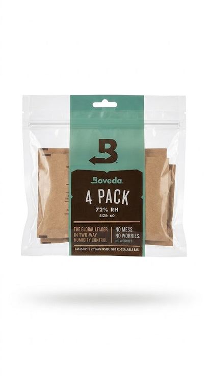 Pack de 4 unidades de sobres de control de humedad de 2 vías Tamaño 60 en una bolsa resellable.